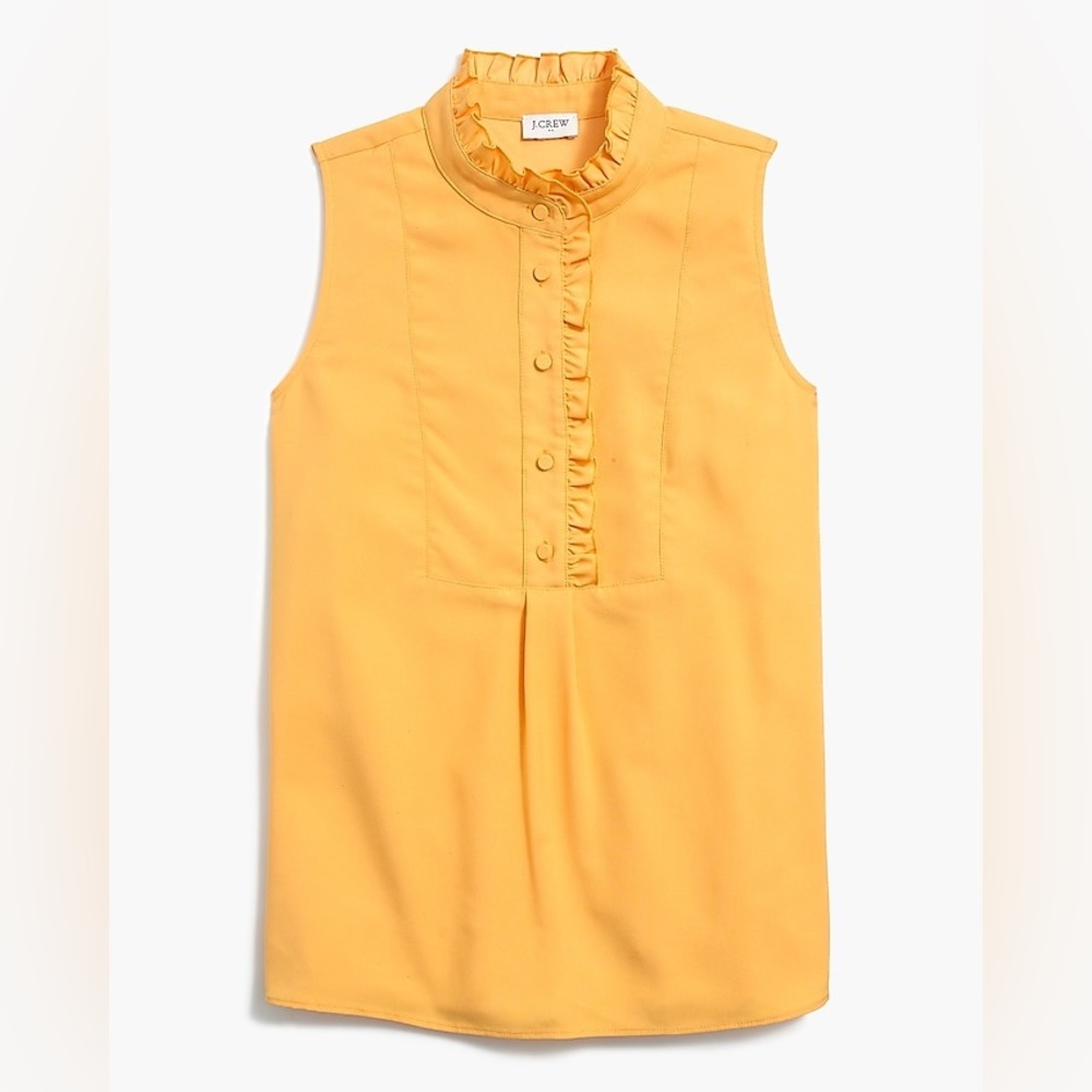 J. Crew Bib Ruffle Trim Collar Sleeveless Crepe Yellow Top Size 14